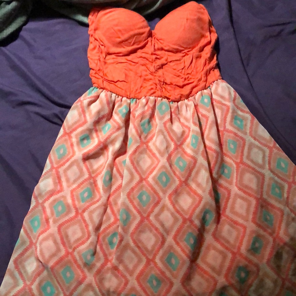 Coral strapless dress